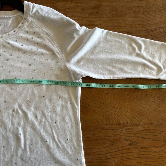 Coral Bay Women's Petite Large White 3/4 Sleeve Top with Studded Glittery Design - Picture 4 of 5